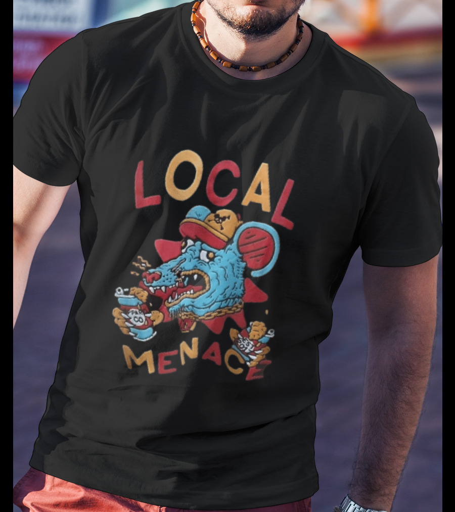 Local Menace Cartoon Snarling Blue Rat Baseball Cap Gold Chain Ppar Co Est 2017 T-Shirt