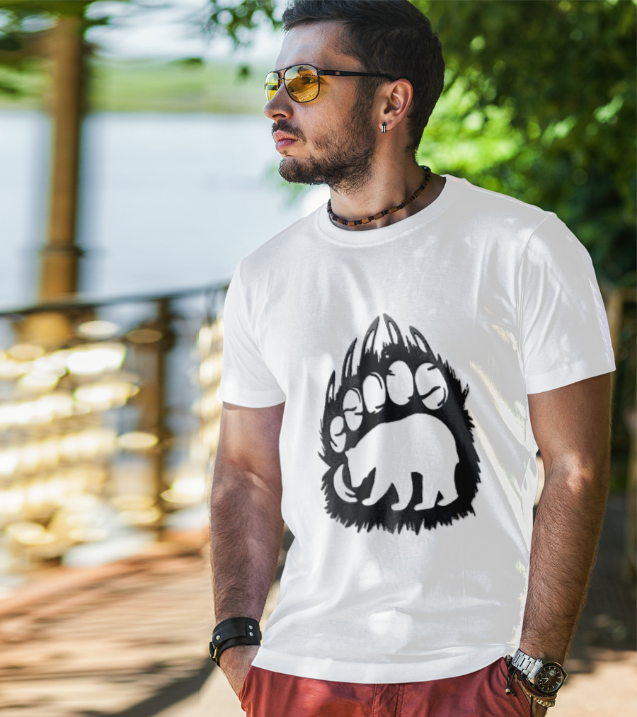 Black Sharp Clawed Grizzly Bear Paw Walking Silhouette Animal Print T-Shirt