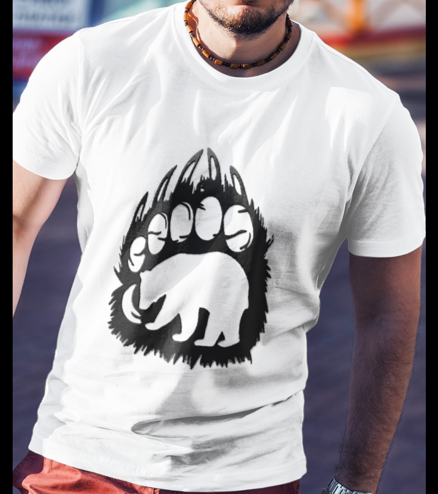 Black Sharp Clawed Grizzly Bear Paw Walking Silhouette Animal Print T-Shirt