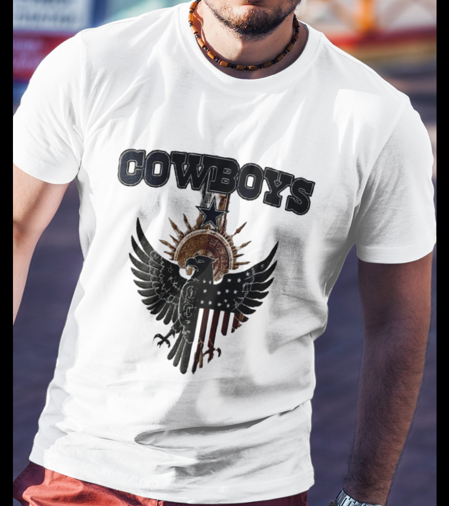 Dallas Cowboys American Mexican Flag Eagle Star Aztec Calendar T-Shirt