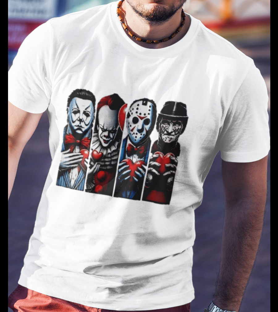 Classic Horror Villains With Red Valentine Hearts T-Shirt