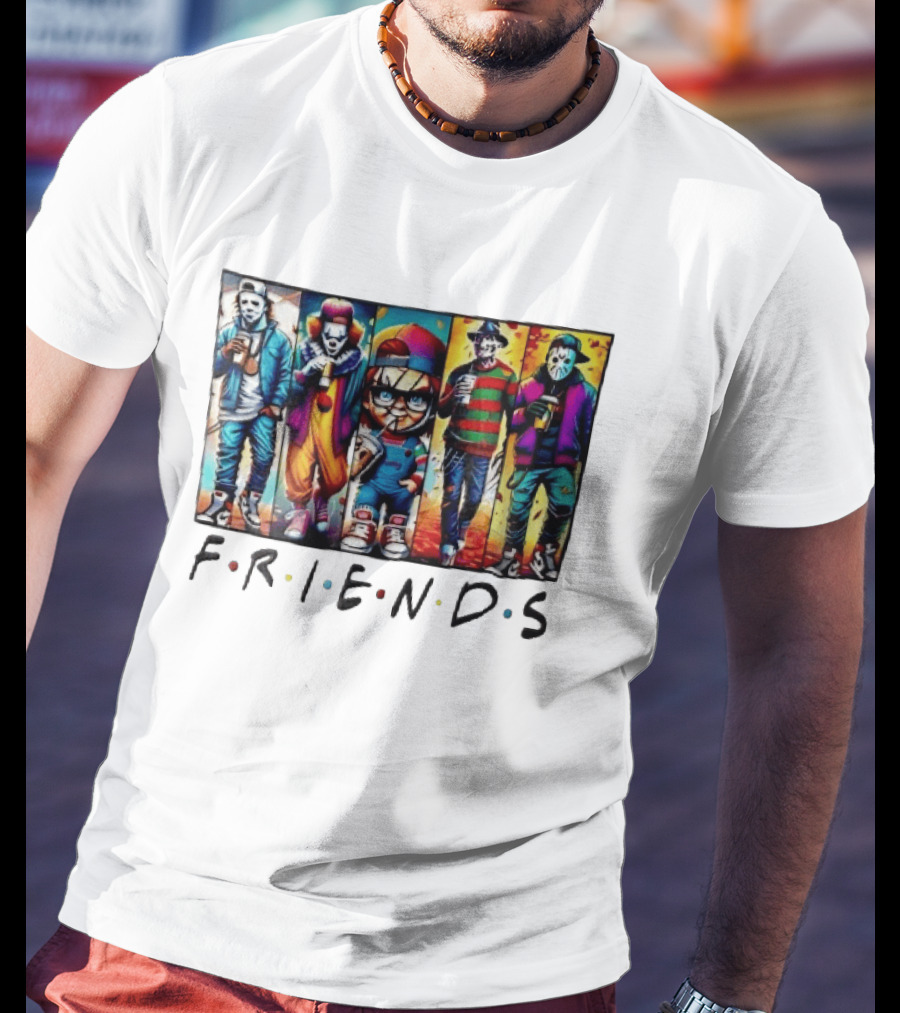 Friends TV Show Horror Movie Characters Coffee Cartoon T-Shirt