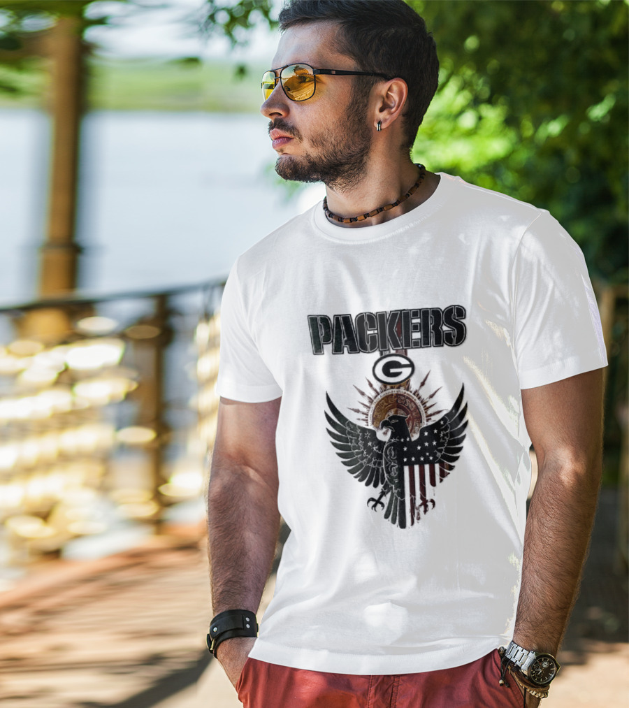 Packers Green Bay Eagle American Flag Aztec Sun T-Shirt