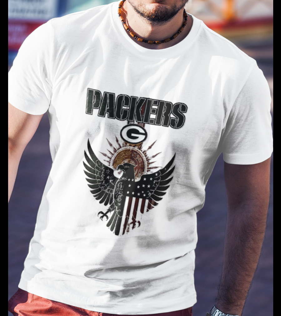 Packers Green Bay Eagle American Flag Aztec Sun T-Shirt