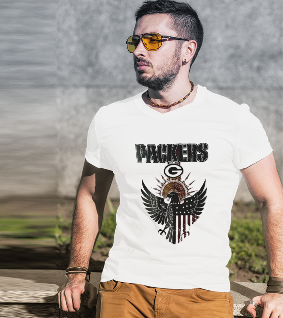 Packers Green Bay Eagle American Flag Aztec Sun T-Shirt