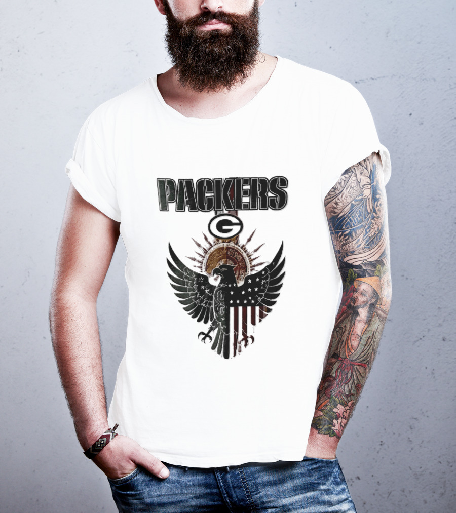 Packers Green Bay Eagle American Flag Aztec Sun T-Shirt