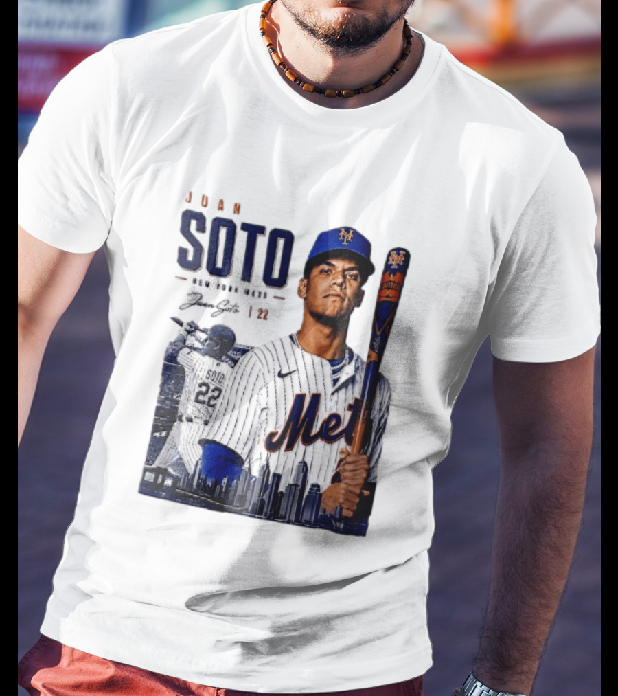 Juan Soto New York Mets MLB 22 Player Batting Skyline Collage T-Shirt