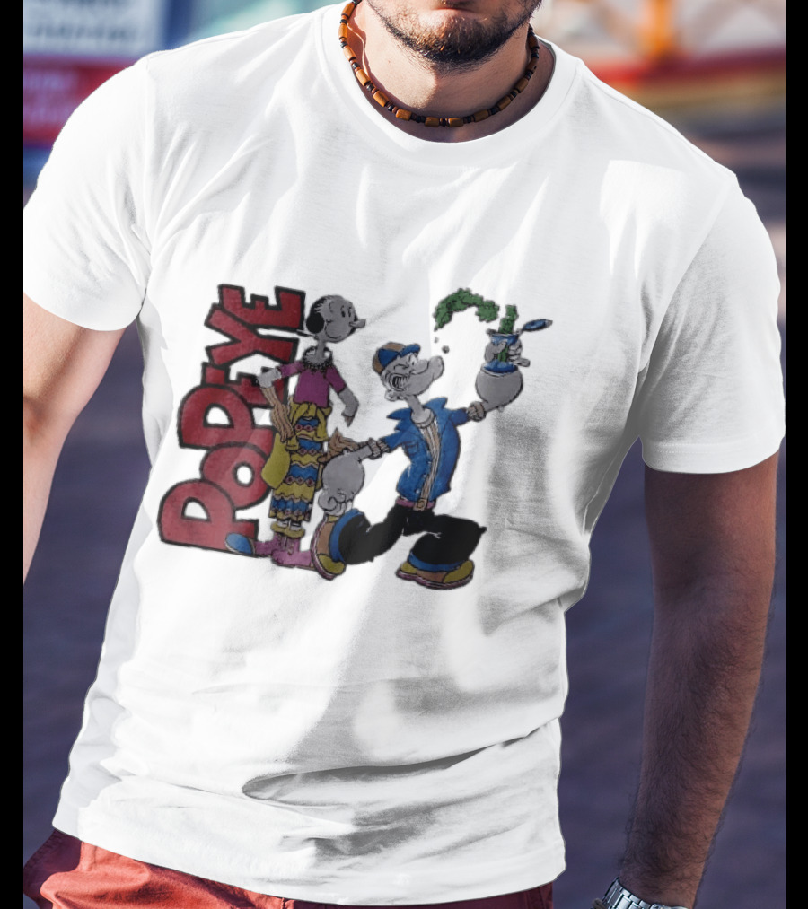 Popeye Cartoon Character With Olive Oyl Squeezing Spinach Can T-Shirt