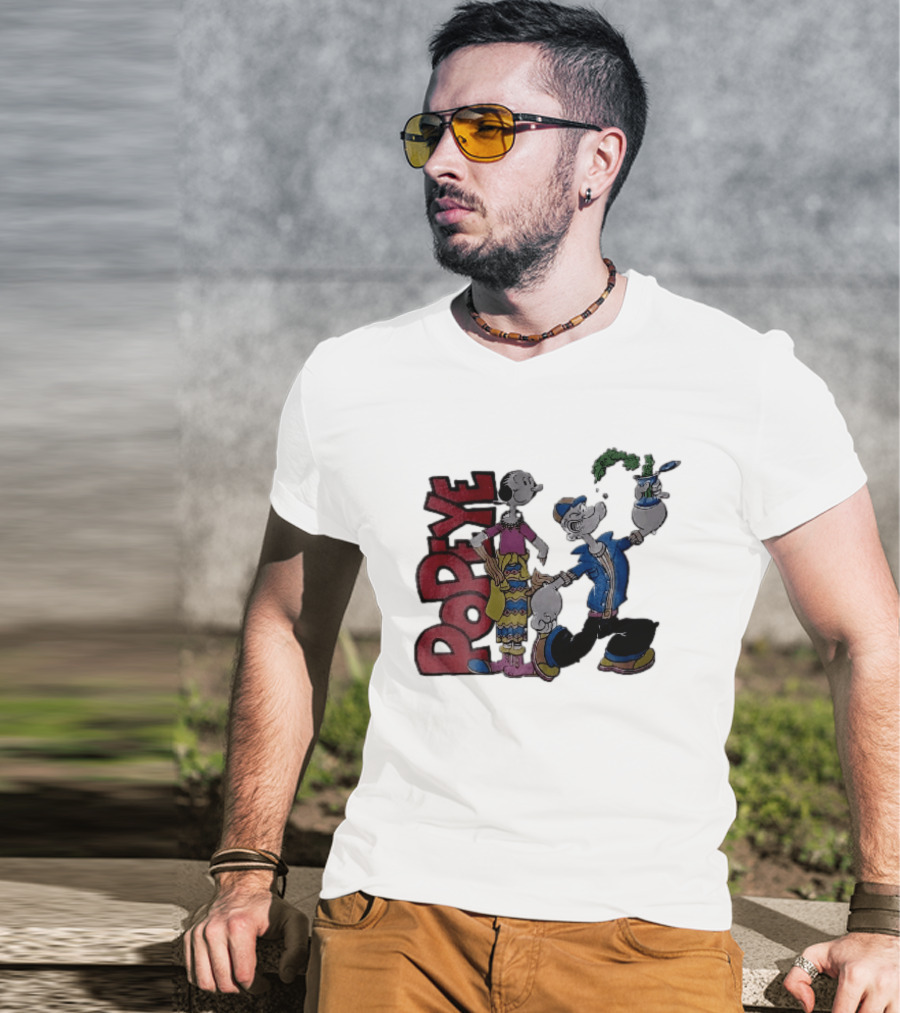 Popeye Cartoon Character With Olive Oyl Squeezing Spinach Can T-Shirt