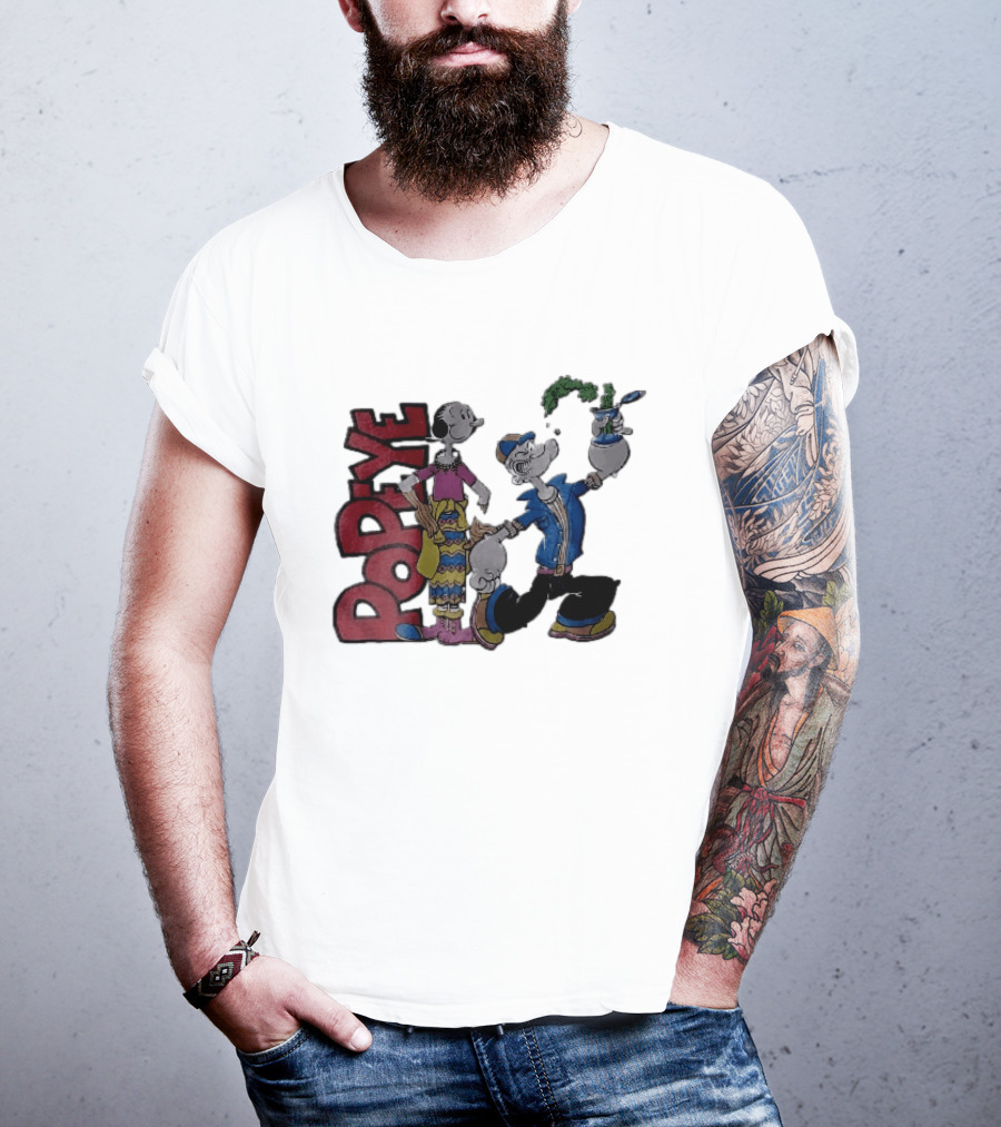 Popeye Cartoon Character With Olive Oyl Squeezing Spinach Can T-Shirt