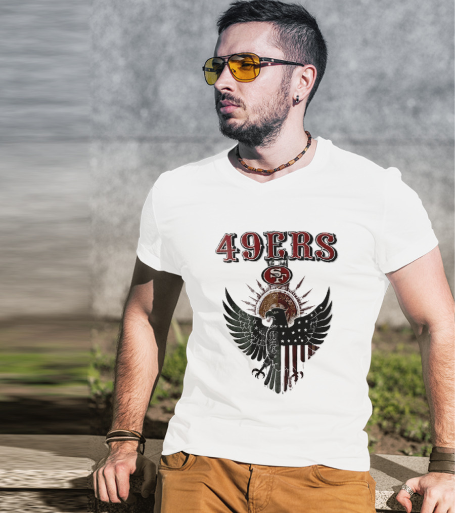 San Francisco 49ers Aztec Sunburst Eagle Mexican American Flag T-Shirt