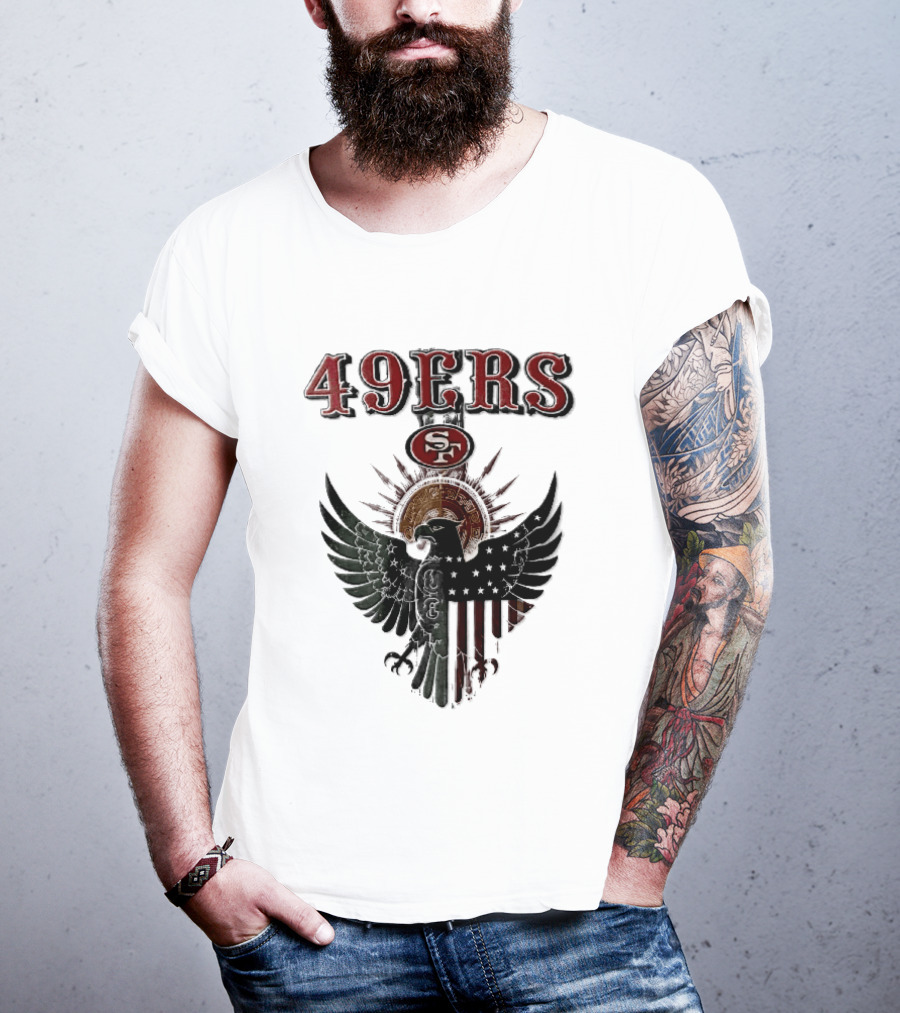 San Francisco 49ers Aztec Sunburst Eagle Mexican American Flag T-Shirt