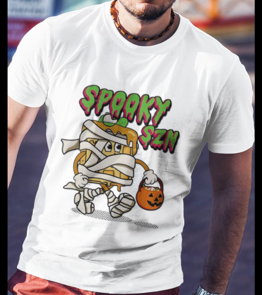 Spooky SZN Halloween 2026 Wrapped Waffle Monster With Pumpkin Bucket T-Shirt