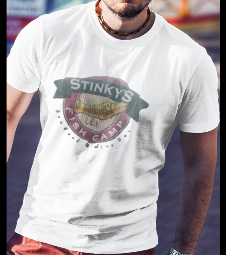 Stinky's Fish Camp Seafood And Wine Bar Logo With Fish T-Shirt
