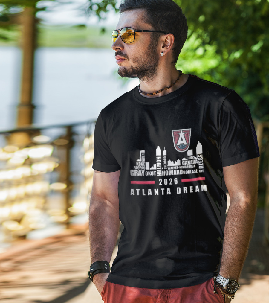 Atlanta Dream WNBA Nivar Kone Roster 2026 Atlanta City Skyline Shield T-Shirt
