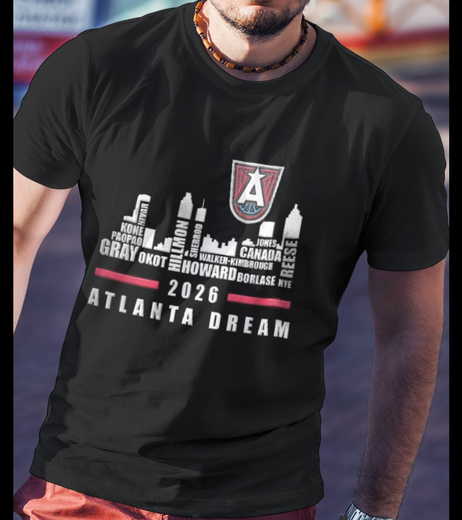 Atlanta Dream WNBA Nivar Kone Roster 2026 Atlanta City Skyline Shield T-Shirt
