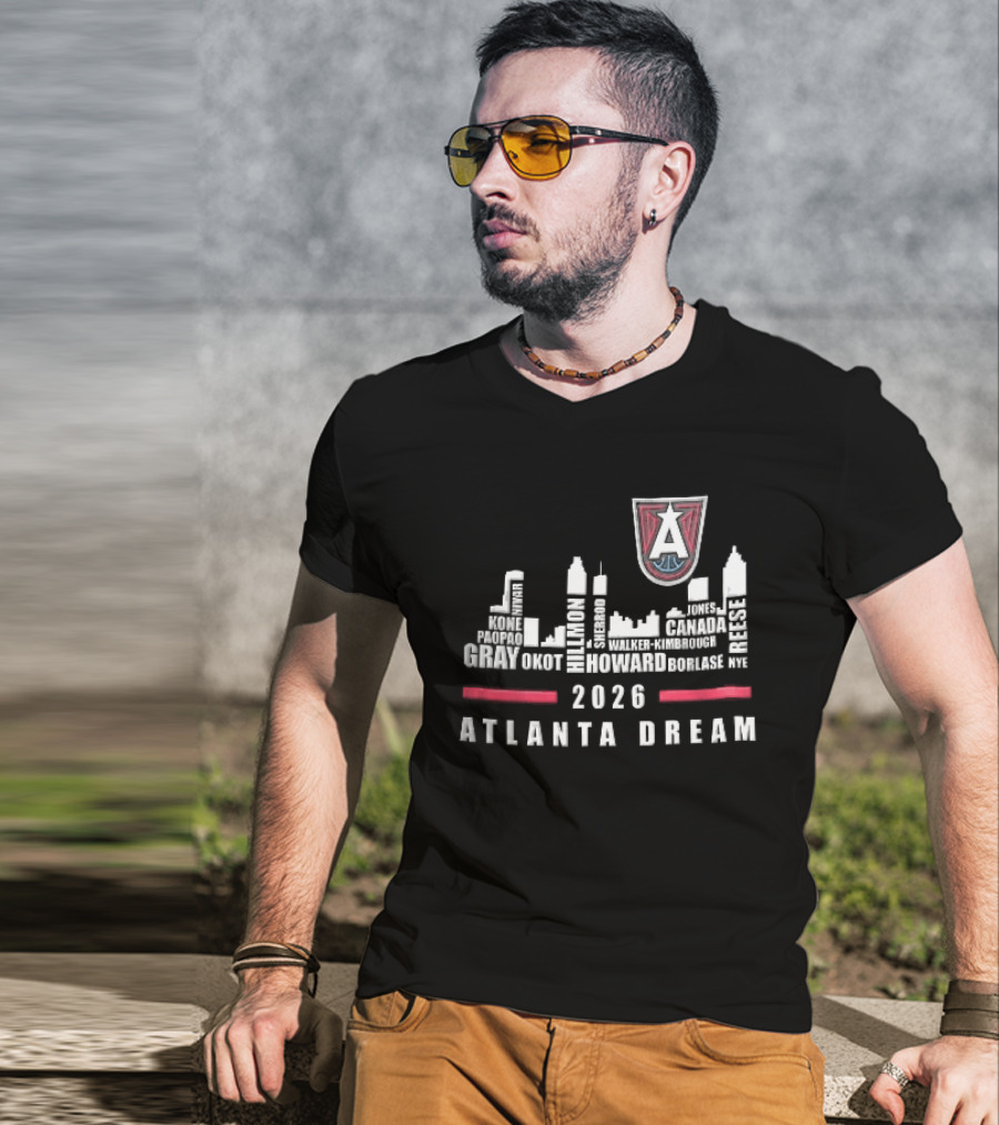 Atlanta Dream WNBA Nivar Kone Roster 2026 Atlanta City Skyline Shield T-Shirt