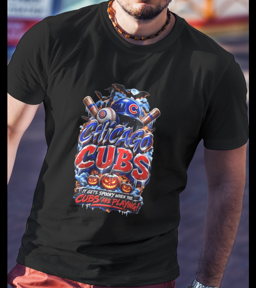 Chicago Cubs Halloween Spooky Baseball T-Shirt