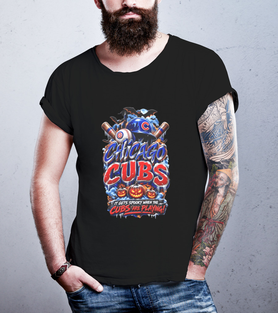 Chicago Cubs Halloween Spooky Baseball T-Shirt