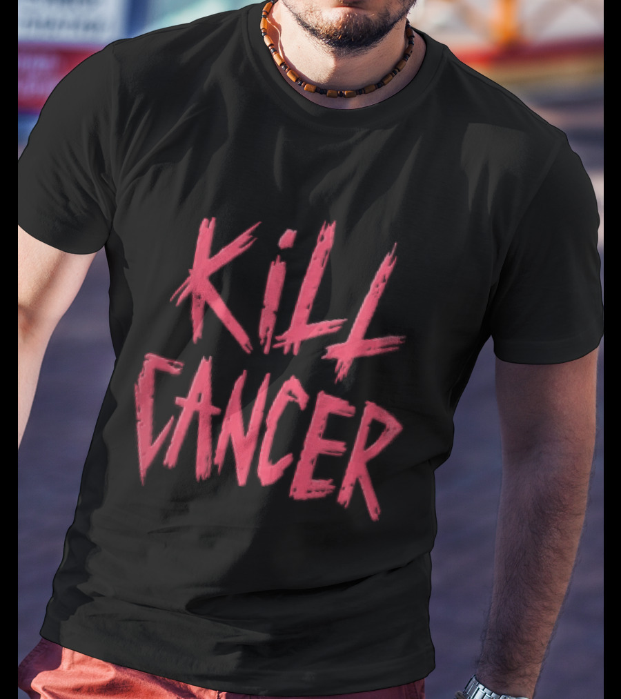 Kill Cancer Red Distressed Brush Stroke Lettering T-Shirt