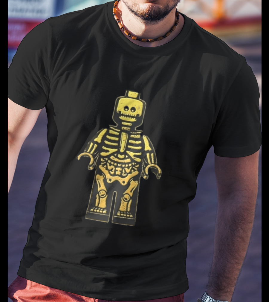 Lego Yellow Minifigure Skeleton X Ray Distressed Bones Line T-Shirt