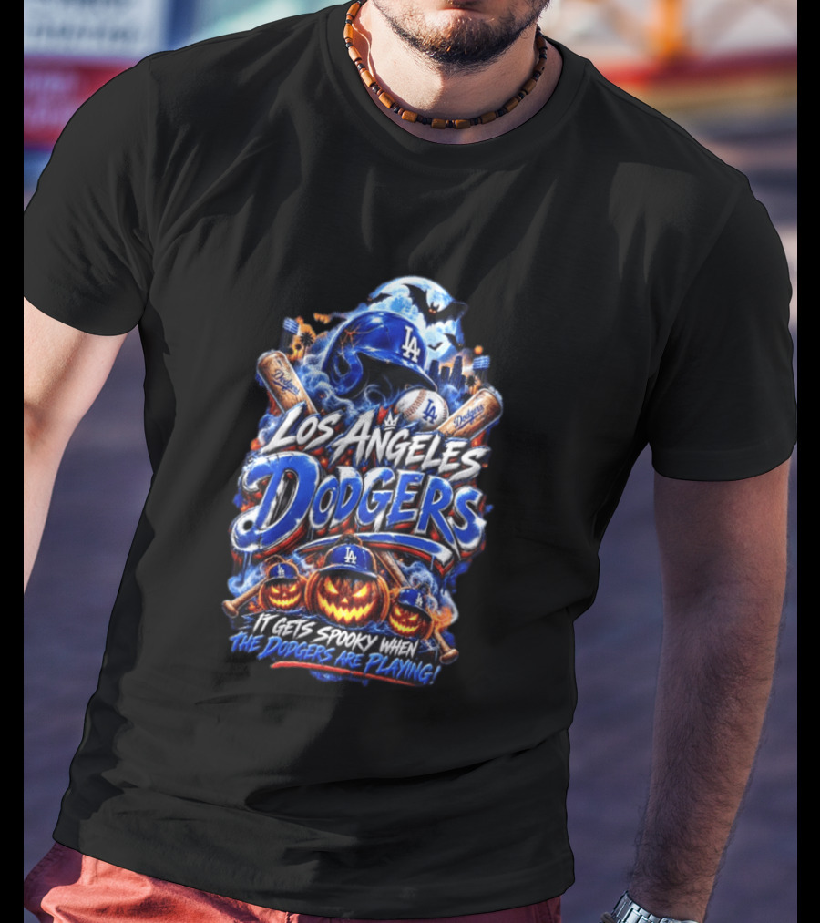 Los Angeles Dodgers Halloween Spooky Theme With Pumpkins And Baseball T-Shirt