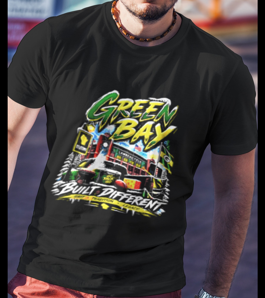 Green Bay Packers Built Different Grit Tradition Legacy Scenic Cheesehead Cityscape T-Shirt
