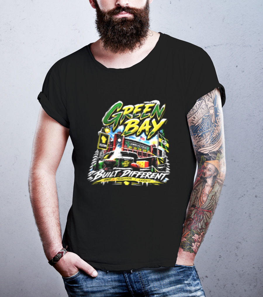 Green Bay Packers Built Different Grit Tradition Legacy Scenic Cheesehead Cityscape T-Shirt