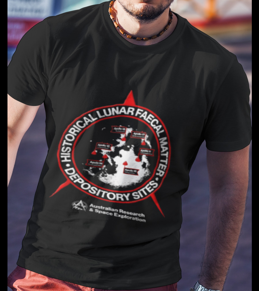 Historical Lunar Faecal Matter Depository Sites Australian Research And Space Exploration Moon Map Locations T-Shirt