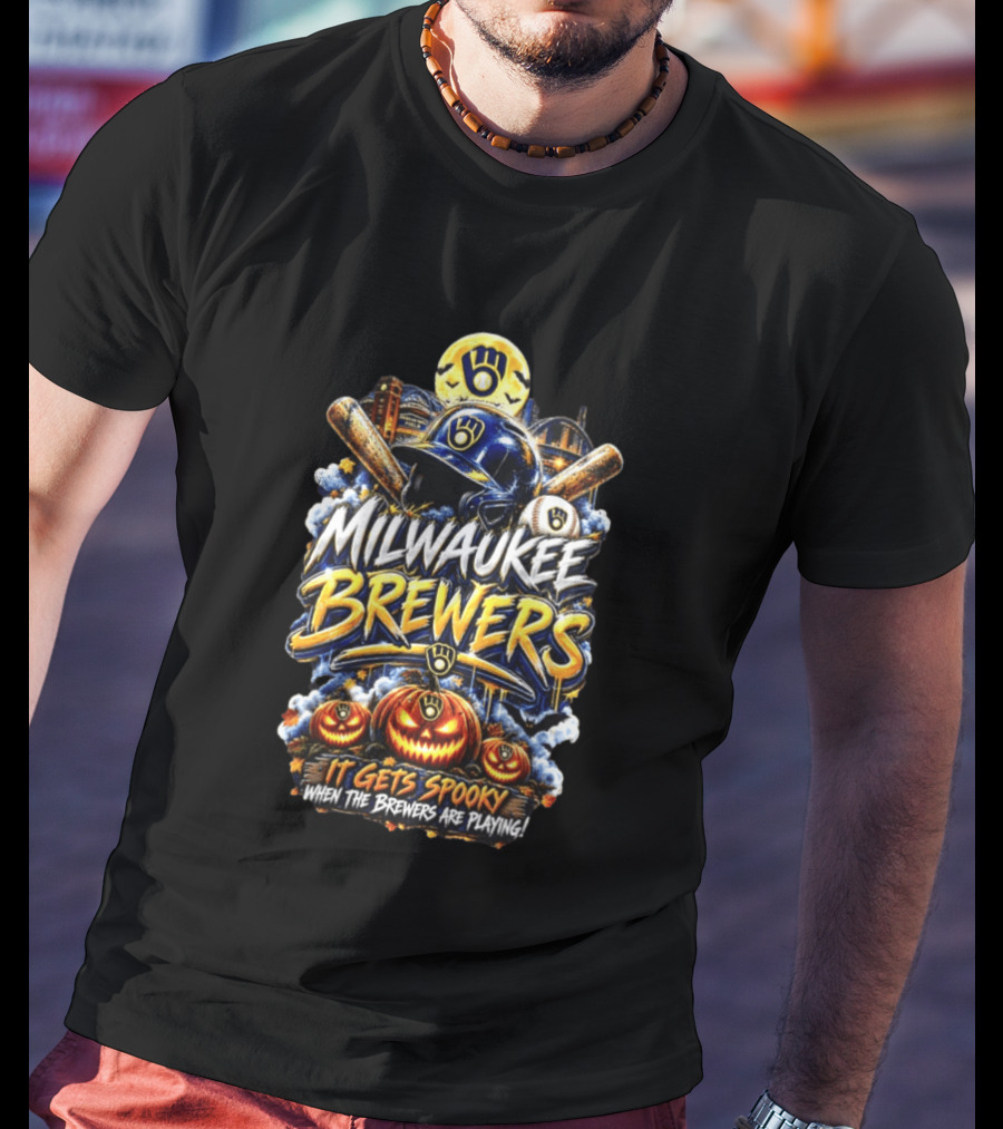 Milwaukee Brewers It Gets Spooky Halloween Theme Baseball T-Shirt
