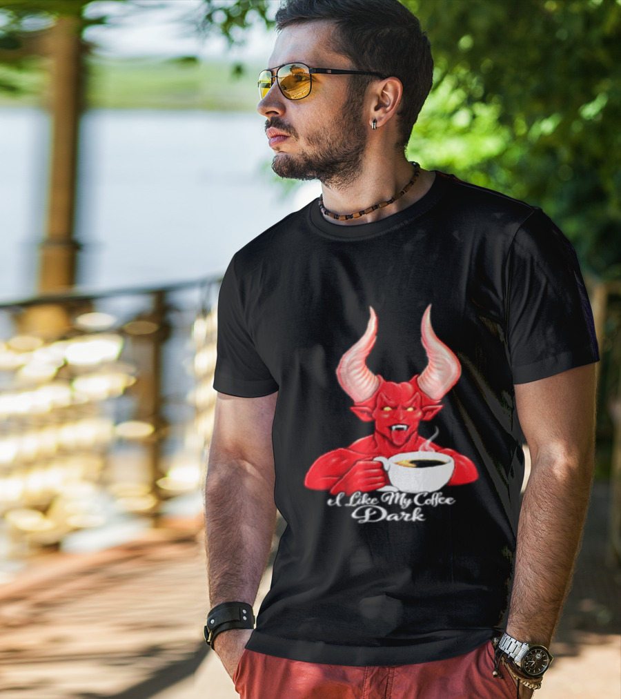I Like My Coffee Dark Devil Demon Satan Red Horns Coffee T-Shirt