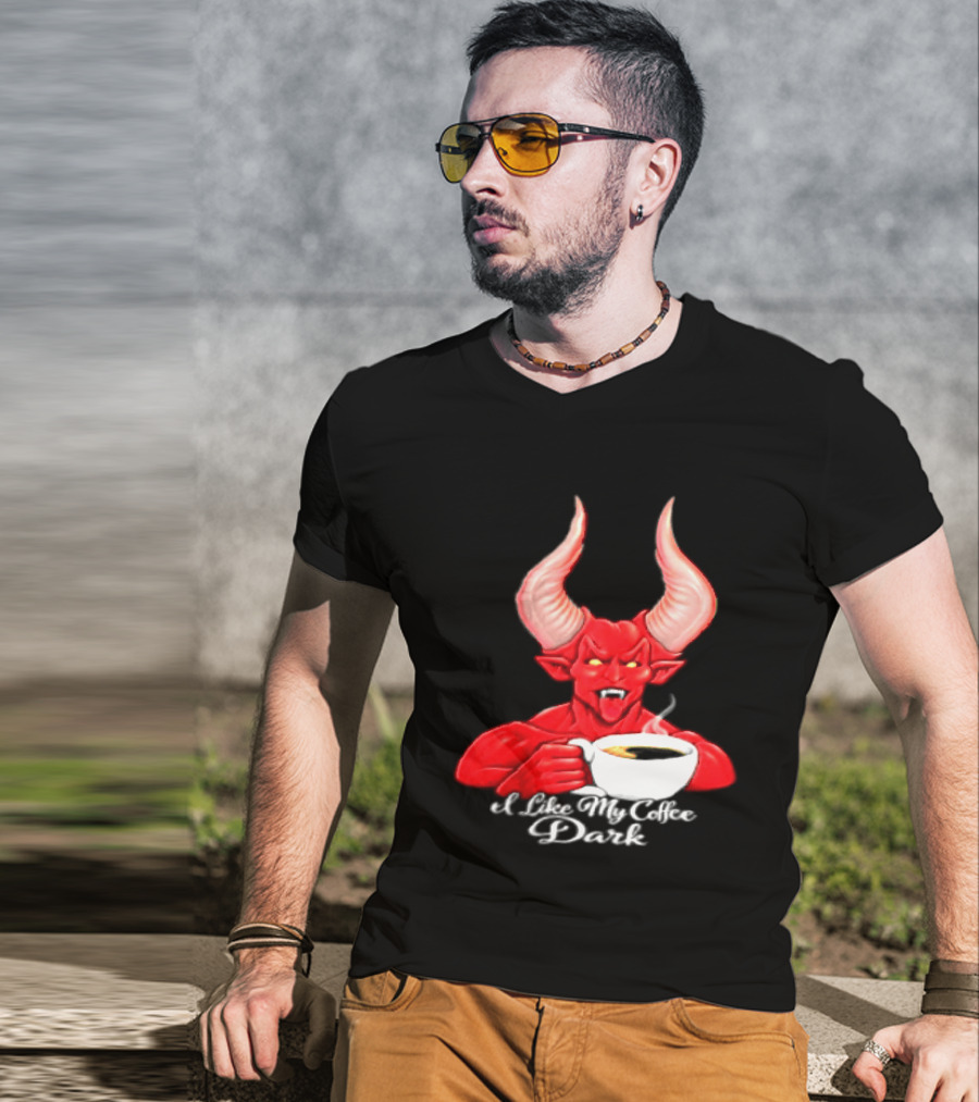 I Like My Coffee Dark Devil Demon Satan Red Horns Coffee T-Shirt