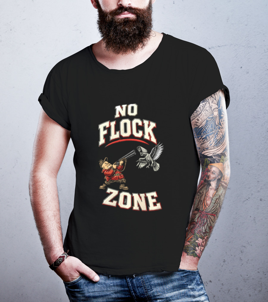 No Flock Zone Hunter With Surveillance Bird Vintage Look T-Shirt