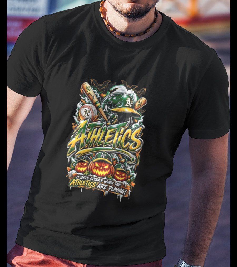 Oakland Athletics Halloween Spooky Baseball T-Shirt