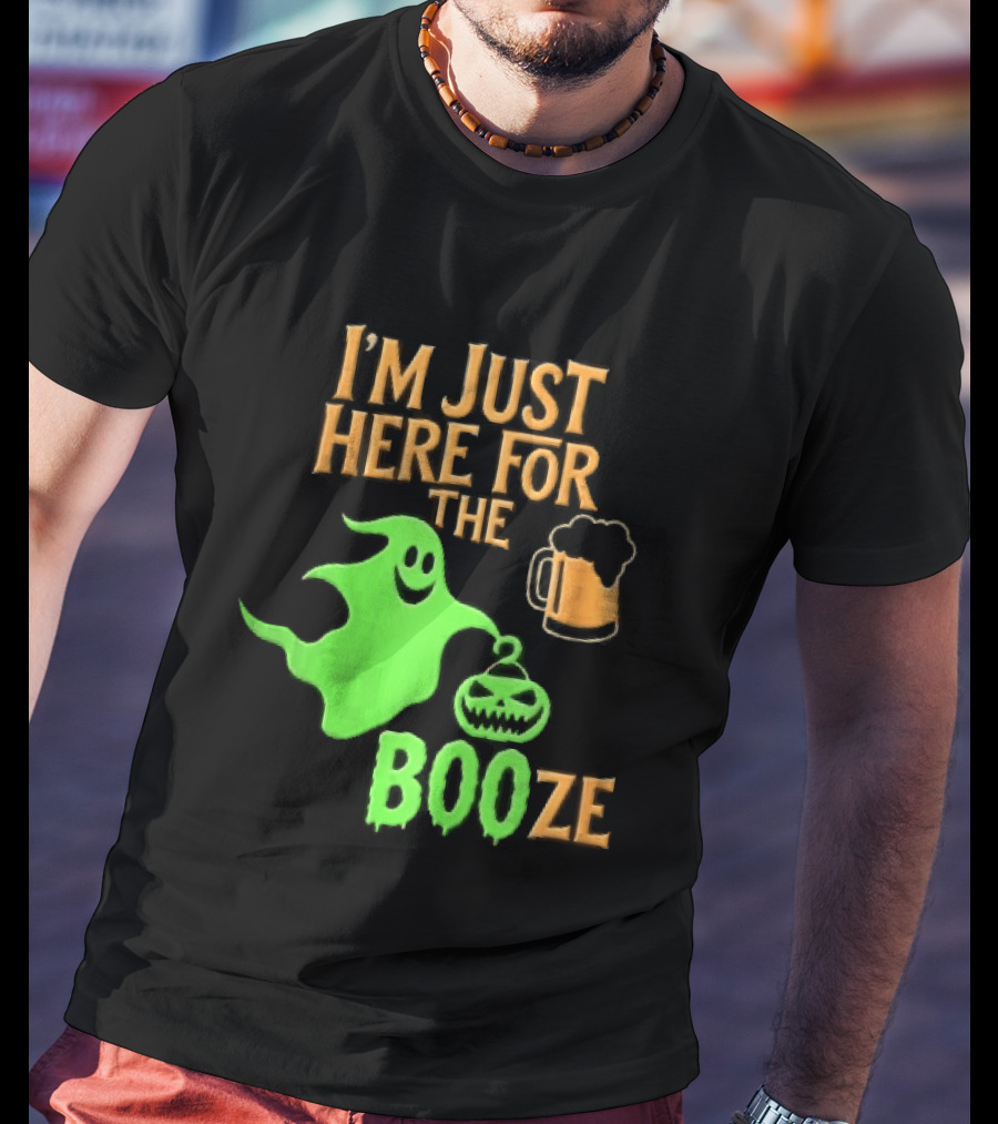 I'm Just Here For The Booze Green Ghost Pumpkin Lantern Beer T-Shirt
