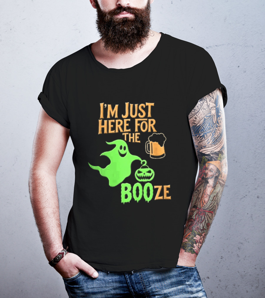 I'm Just Here For The Booze Green Ghost Pumpkin Lantern Beer T-Shirt