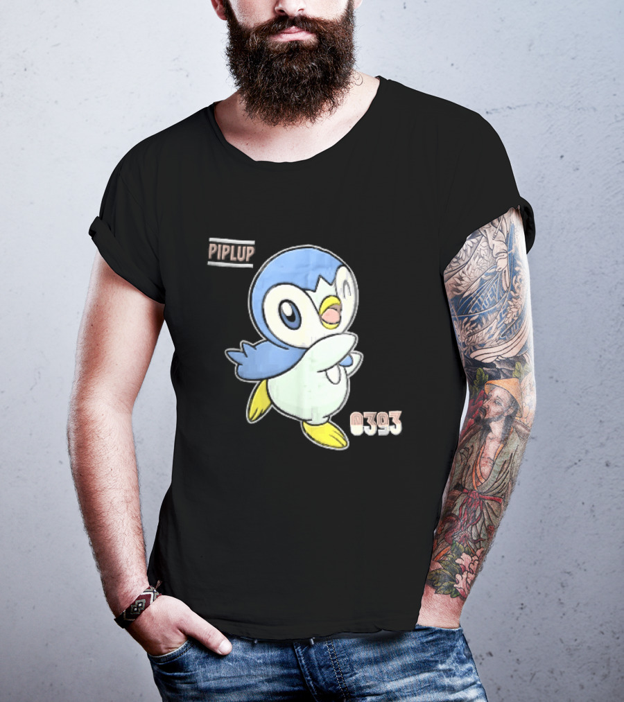 Piplup 0393 Cartoon Penguin Waving Paper Crease Sticker Yellow Feet T-Shirt