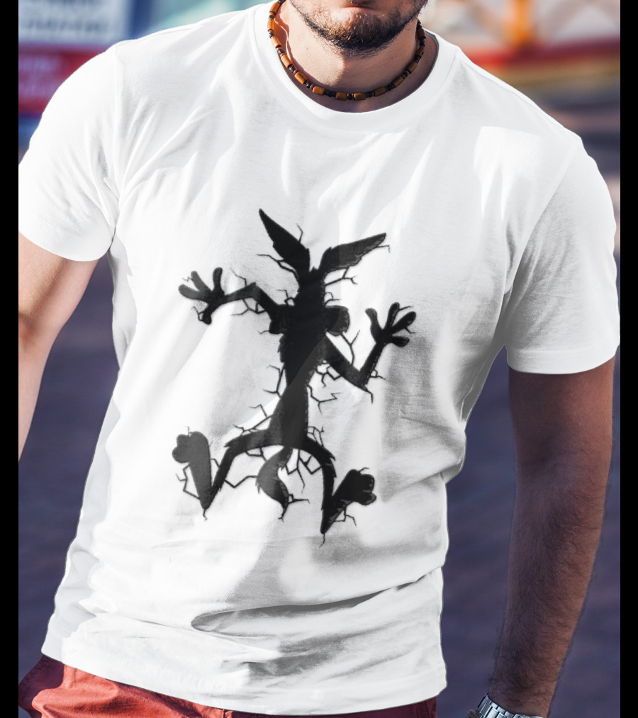Cartoon Coyote Crash Fractured Stone Impact Hole T-Shirt