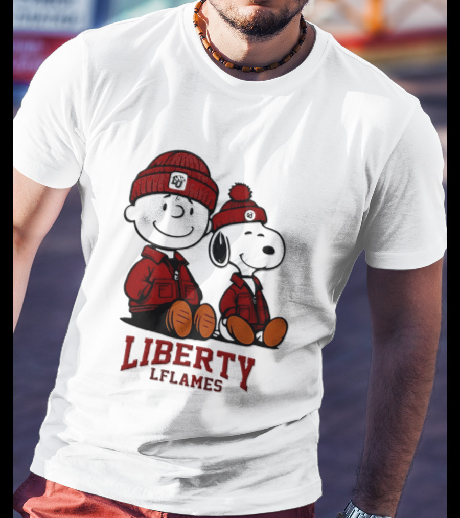 Charlie Brown Snoopy Liberty Flames NCAA Football 2026 Peanuts Collaboration T-Shirt