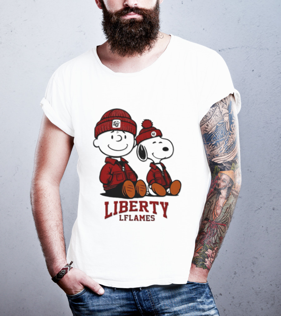 Charlie Brown Snoopy Liberty Flames NCAA Football 2026 Peanuts Collaboration T-Shirt