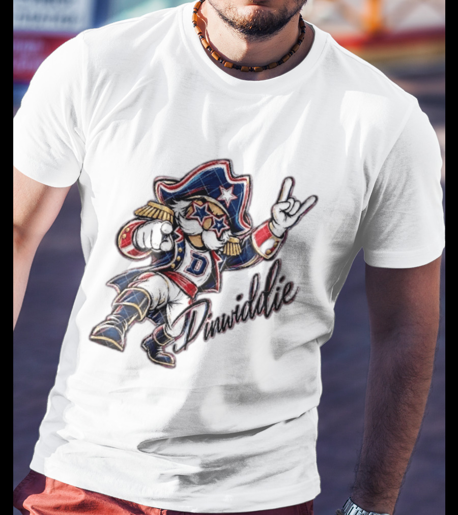 Dinwiddie Generals Cartoon Patriot Star Glasses Pointing Hand Dinwiddie T-Shirt