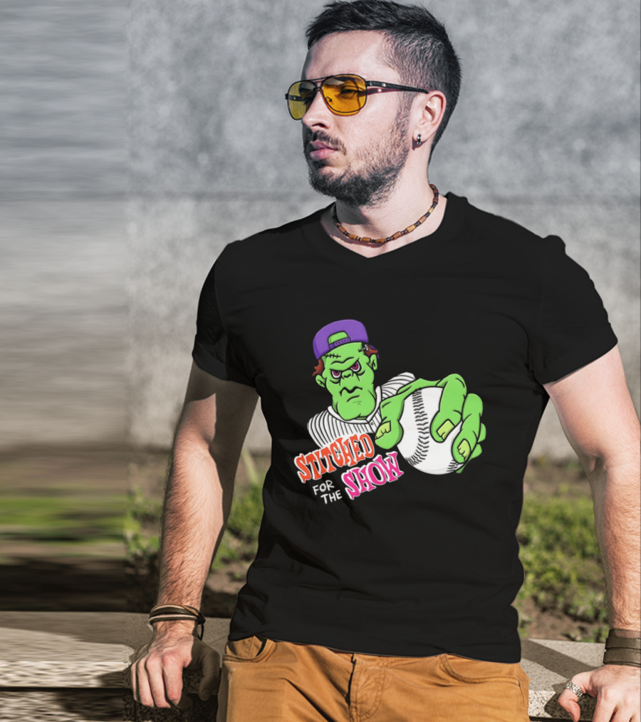 Stitched For The Show Baseball Monster Pitcher Cartoon T-Shirt