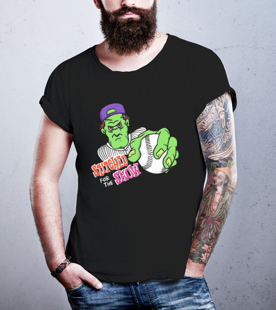 Stitched For The Show Baseball Monster Pitcher Cartoon T-Shirt
