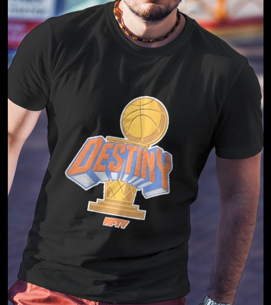 Destiny Gold Basketball Hoop Trophy Cartoon KFTV Orange Lettering T-Shirt