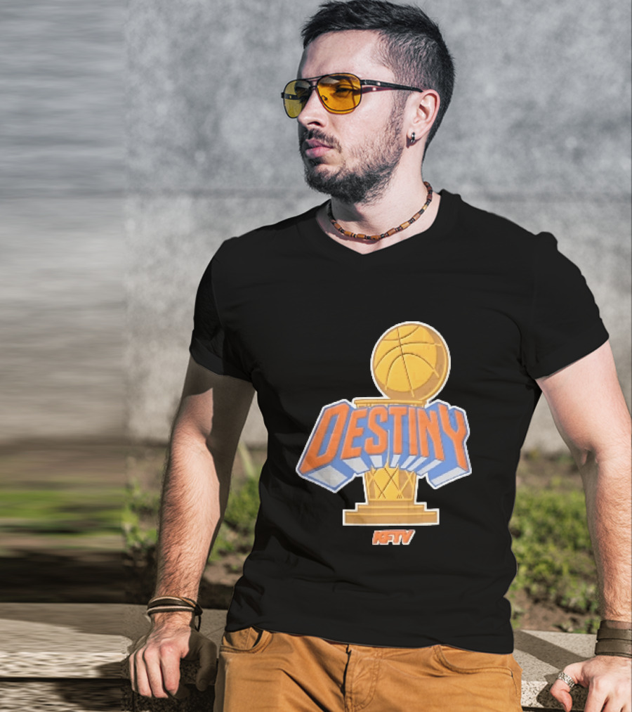 Destiny Gold Basketball Hoop Trophy Cartoon KFTV Orange Lettering T-Shirt