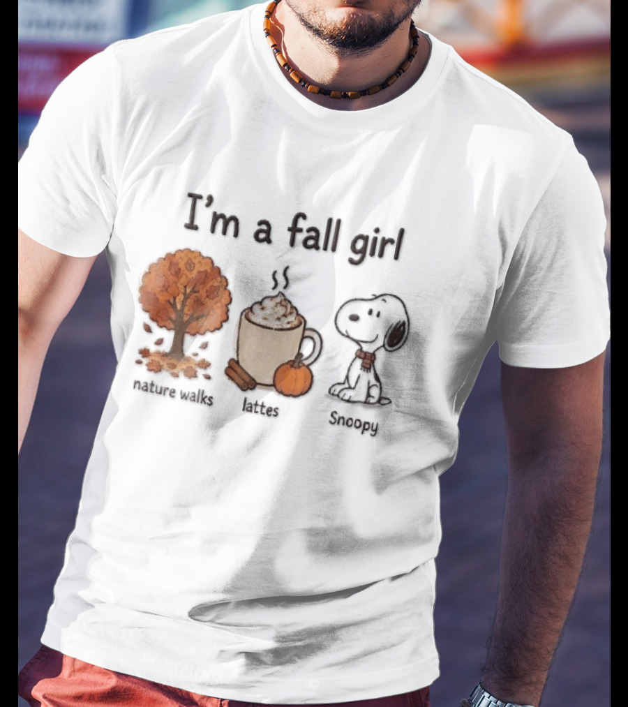 I'm A Fall Girl Nature Walks Lattes Snoopy Autumn Tree Pumpkin Coffee T-Shirt