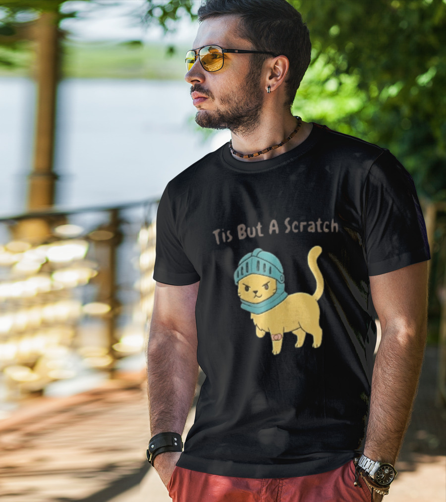 Tis But A Scratch Cartoon Cat Knight Helmet Bandage T-Shirt