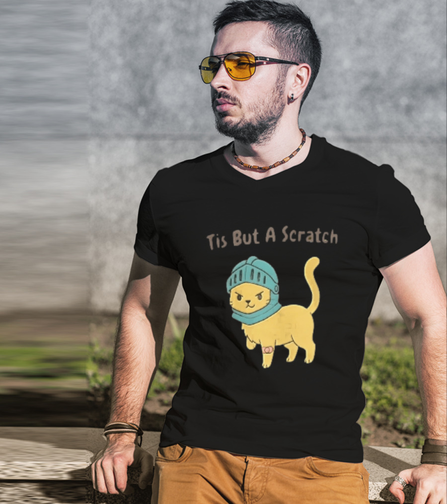 Tis But A Scratch Cartoon Cat Knight Helmet Bandage T-Shirt