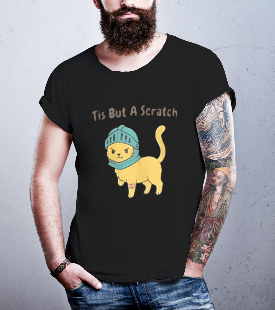 Tis But A Scratch Cartoon Cat Knight Helmet Bandage T-Shirt