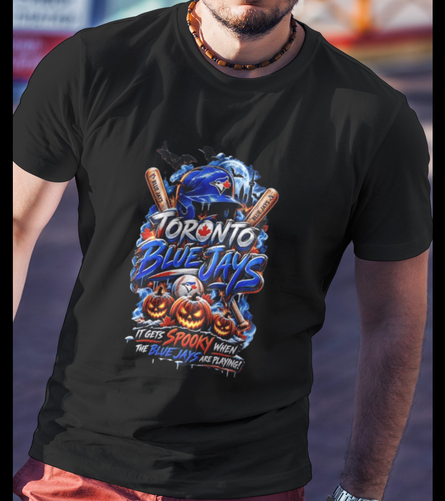 Toronto Blue Jays Halloween Spooky Baseball Theme Bat Pumpkins T-Shirt